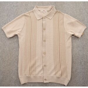 VSTR Shirt Mens Medium Beige Knit Button Up Short Sleeve Retro New